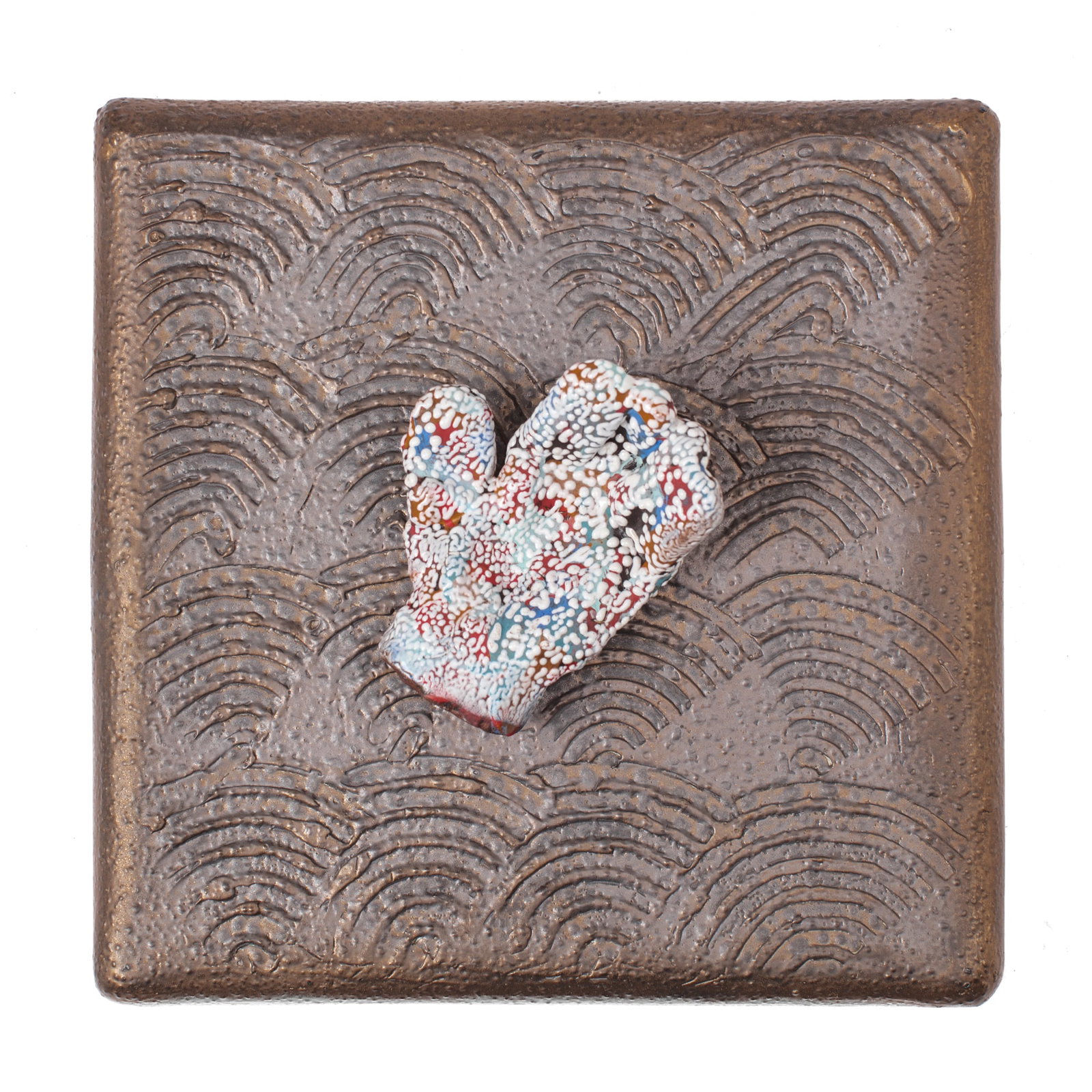 Ken Turner (WA) "The Wave" Ceramic Sculpture, 2015: Ken Turner (1956-2023 Washington) "The Wave" Ceramic Sculpture, 2015. Signed and dated on bottom side. Heavy wall mounted, or tabletop sculpture featuring a juxtaposition between copper luster glazed 