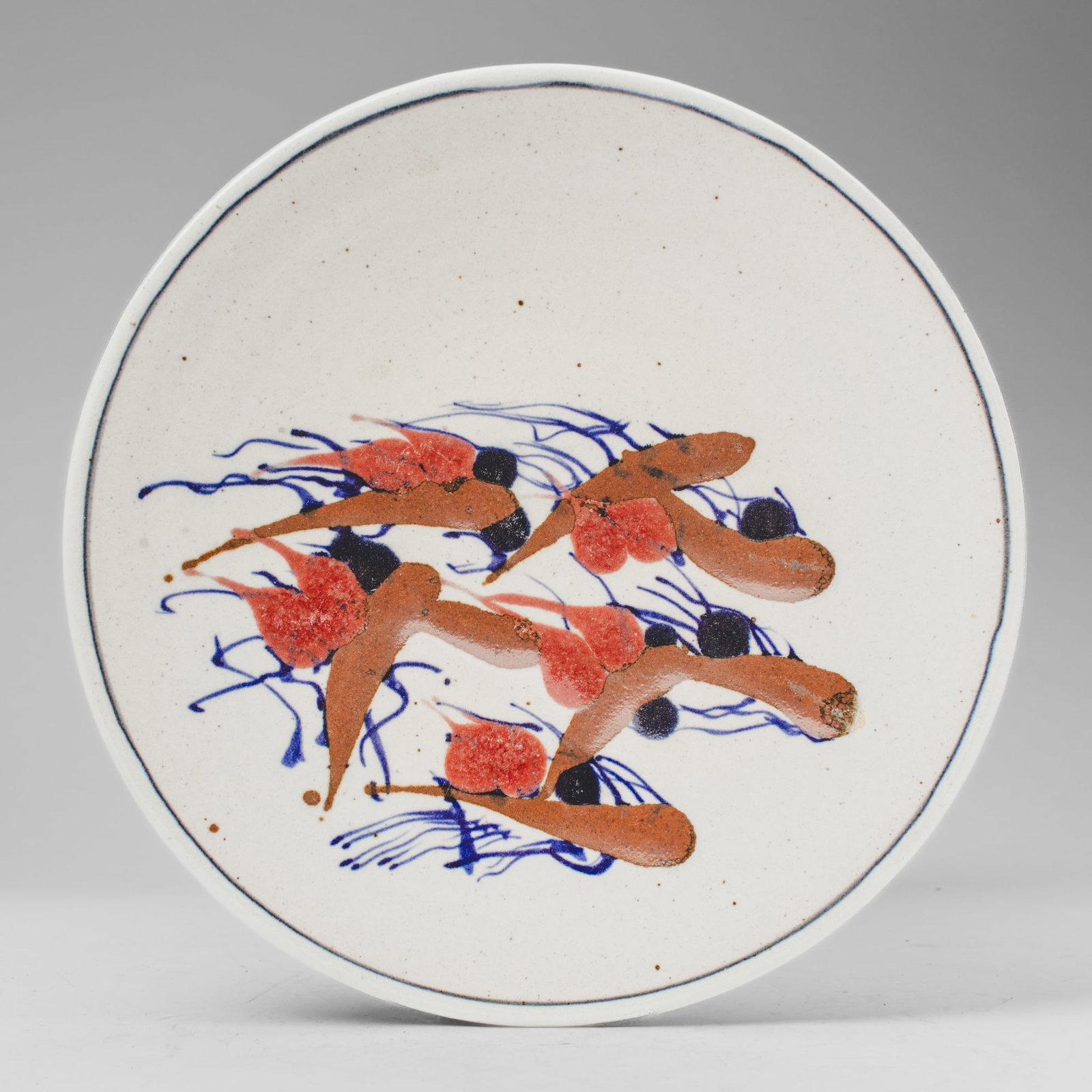Gerry Newcomb (WA) Studio Pottery Charger: Gerald "Gerry" Newcomb (b.1951 Washington) Studio Pottery Charger. Signed on base. Measures 14'' in diameter; has wire on verso for hanging. Collection of Mike Peck, Seattle WA. Excellent condition.