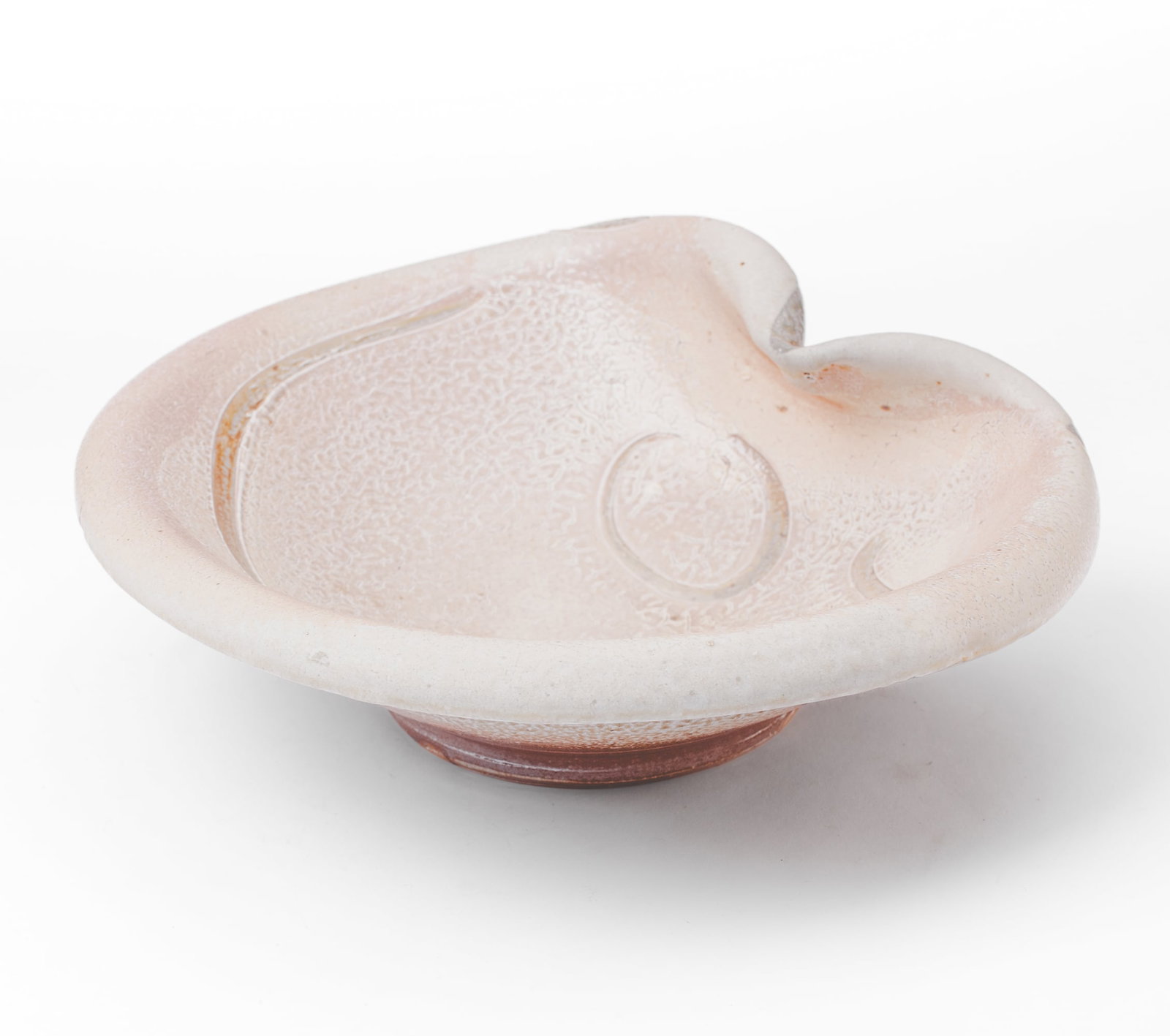 Wally Bivins (WA) Rose Crackle Glaze Pinched Bowl: Wally Bivins (Washington) Rose Crackle Glaze Pinched Bowl, circa 2015. Signed on base. Measures 15x13x6". Collection of Mike Peck, Seattle WA. Excellent condition.