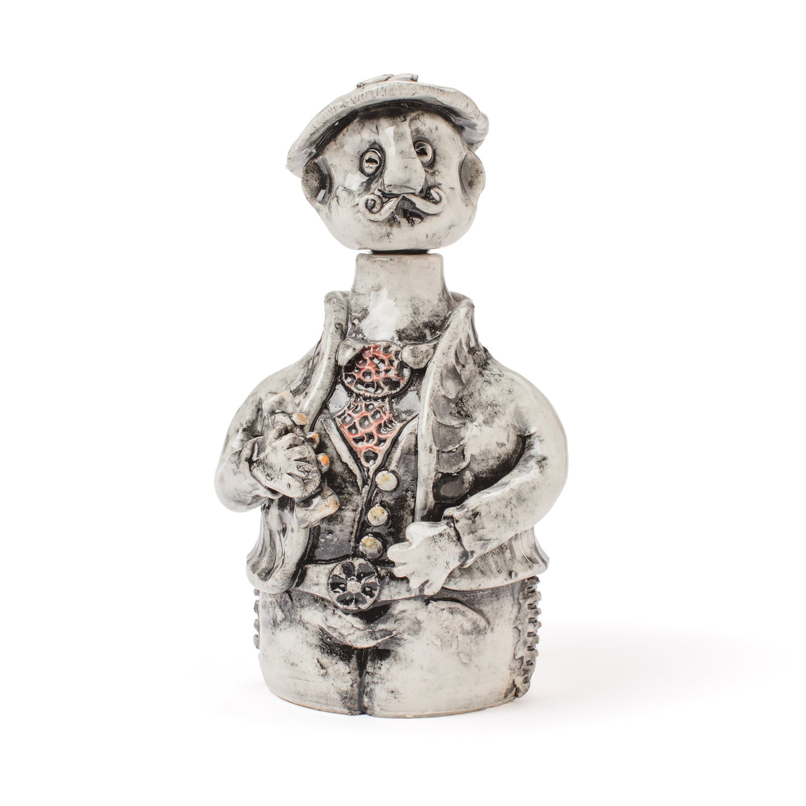 George Rodriguez "Mariachi Flask": George Rodriguez (Washington / Pennsylvania) "Mariachi Flask" Porcelain Sculpture. Signed on base. Measures 8x5x4.5". Collection of Mike Peck, Seattle WA. Excellent condition.