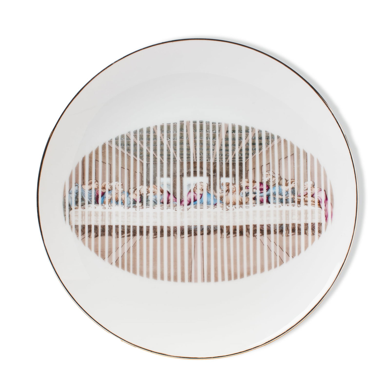 Howard Kottler 'The Last Supperware'' Plate: Howard Kottler (1930-1989 Washington) ''The Last Supperware'' Porcelain Plate. From the artist's "Look Alikes" series. Printed signature on verso. Production porcelain plate with decals, luster glaze 