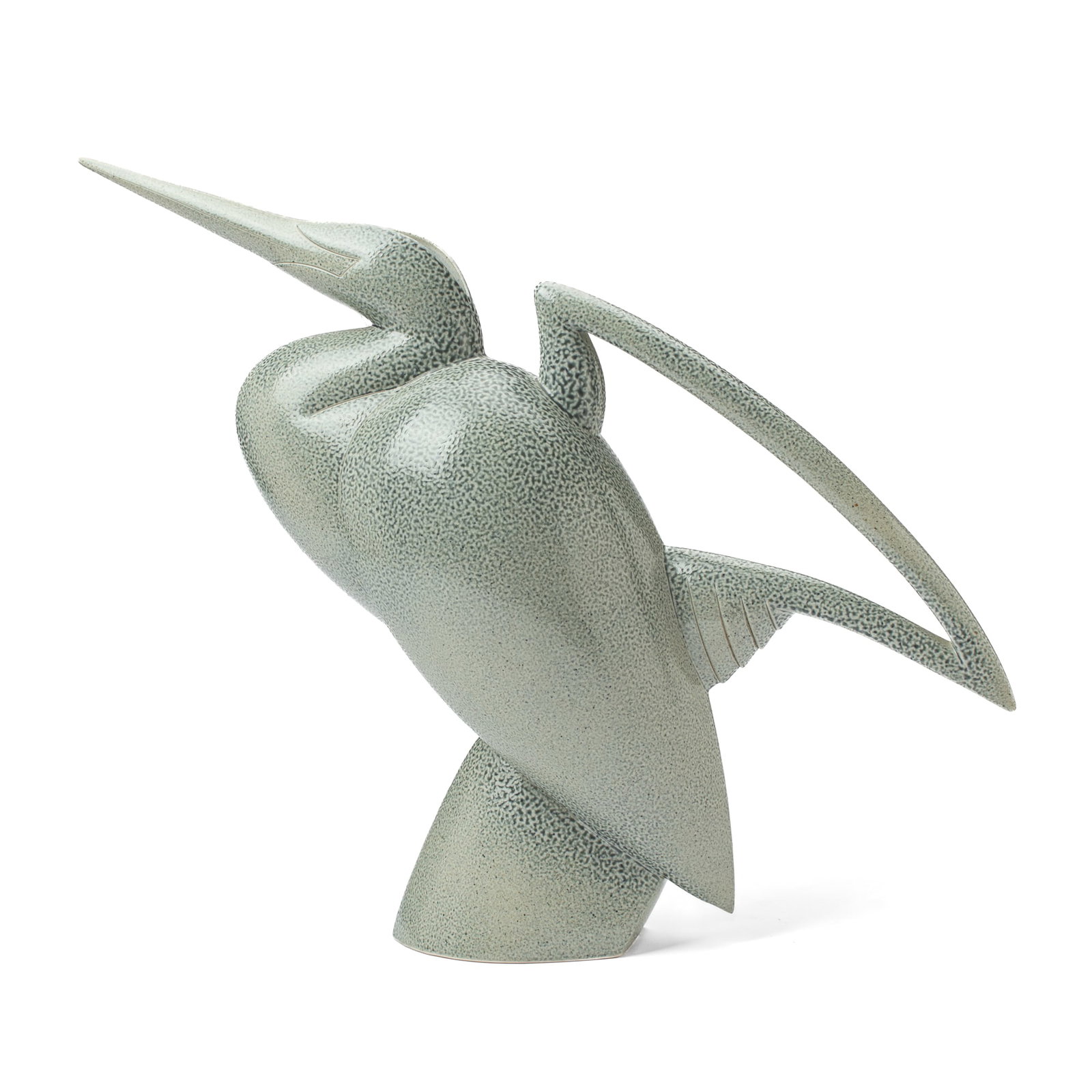 Anthony Theakston Salt Glazed Heron Pitcher: Anthony Theakston (b.1965 England) Salt Glazed Porcelain Heron Large Pitcher. Signed on base interior. Measures 15x19x6". Collection of Mike Peck, Seattle WA. Excellent condition.