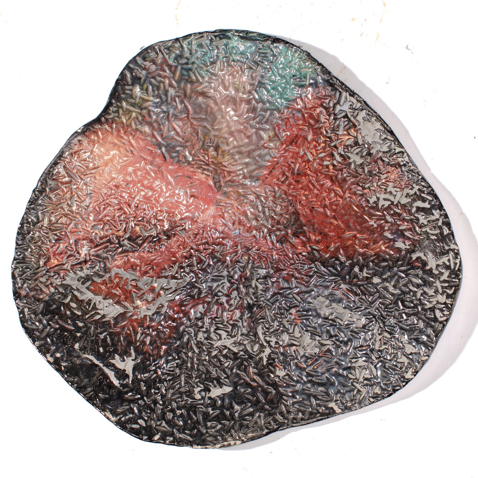 Mike Peck (WA) Textured Raku Charger: Mike Peck (Washington) Textured Raku Charger. Unsigned. Freeform edge with approx measurement of 18x18". Excellent condition.