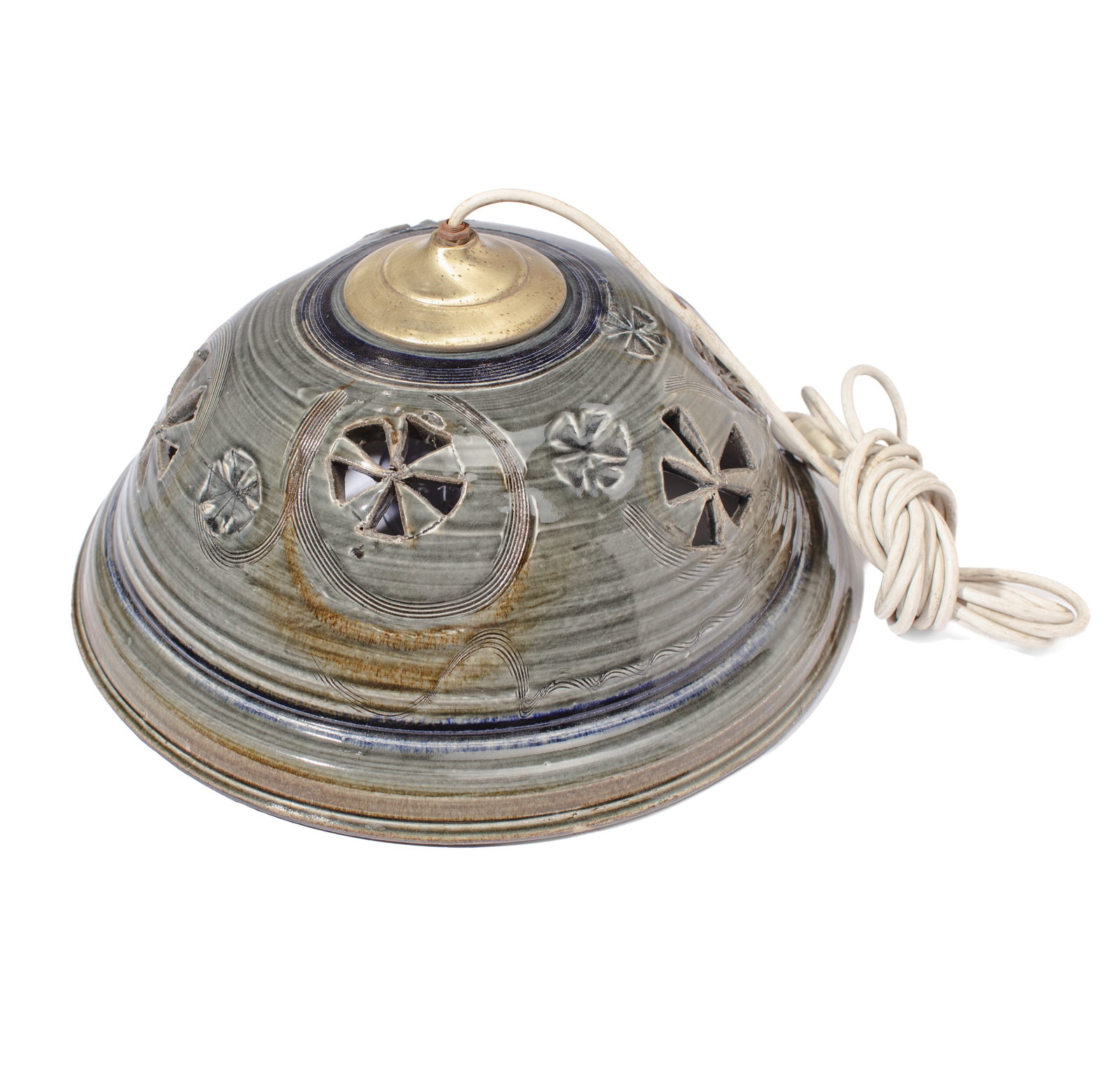 Mike Peck (WA) Studio Pottery Pendant Lamp: Mike Peck (Washington) Studio Pottery Pendant Lamp. Wired and working. Measures 8x16". Excellent condition.