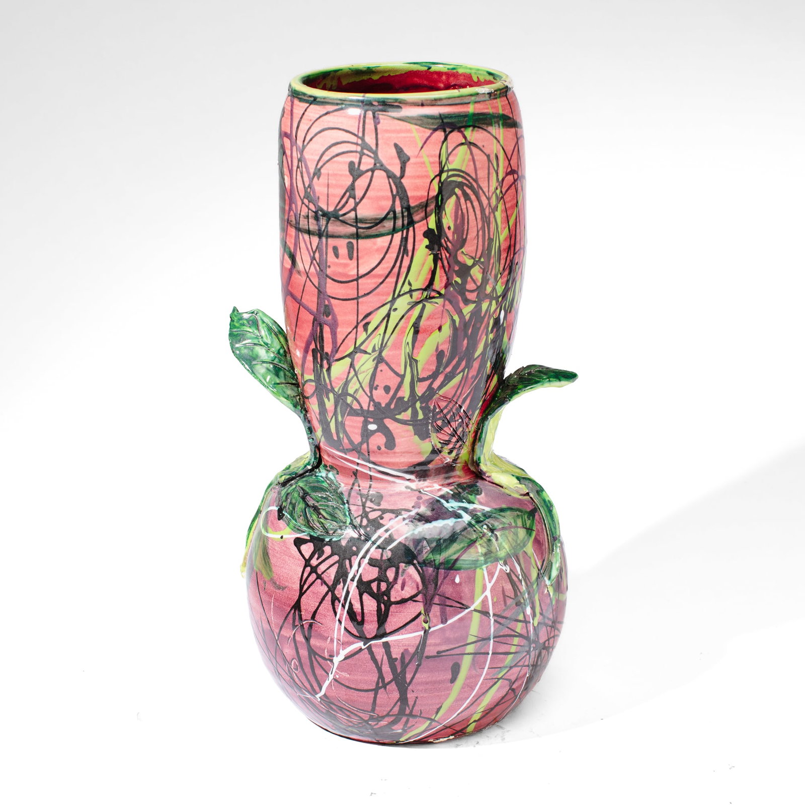 Mike Peck (WA) Leaf Handle Tall Vase: Mike Peck (Washington) Studio Pottery Leaf Handle Tall Vase. Signed on base. Measures 18x10". Excellent condition.