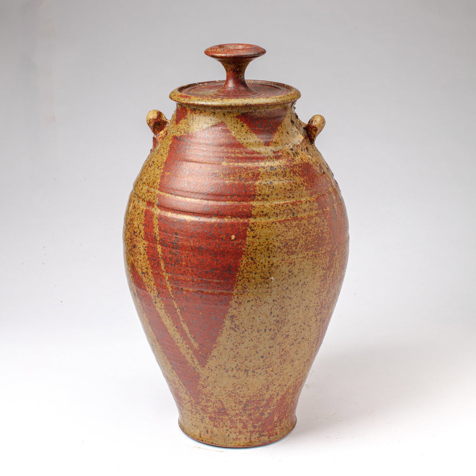 David Shaner Large Stoneware Covered Jar: David Shaner (1934-2002 Montana) Large Stoneware Covered Jar. Signed on base. Measures 20x12". David Shaner was resident director of the Archie Bray Foundation. Collection of Mike Peck, Seattle WA. Ex