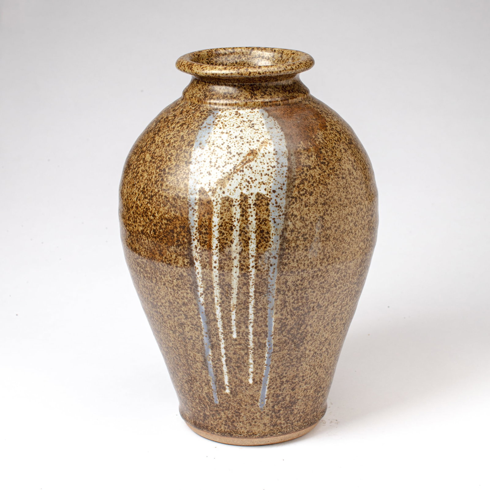 F. Carlton Ball (WA) Speckled Stoneware Vase: F. Carlton Ball (1911-1992 Washington) Speckled Stoneware Vase. Signed on base. Measures 16x11". Collection of Mike Peck, Seattle, WA. Excellent condition.