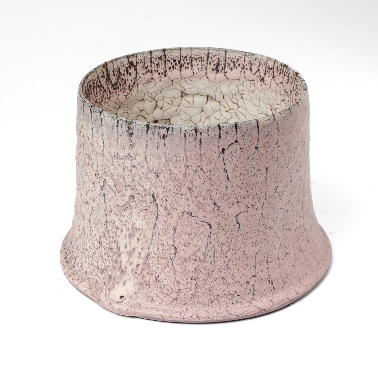 Jussi Ojala Ash Glaze Rose Stump Pot: Jussi Ojala (b. 1956 Sweden) Ash Glaze Rose Stump Pot. Signed on base. Acquired in 2008 in Brussels from Puls Ceramics Gallery. Measures 8x11". Collection of Mike Peck, Seattle WA. Excellent