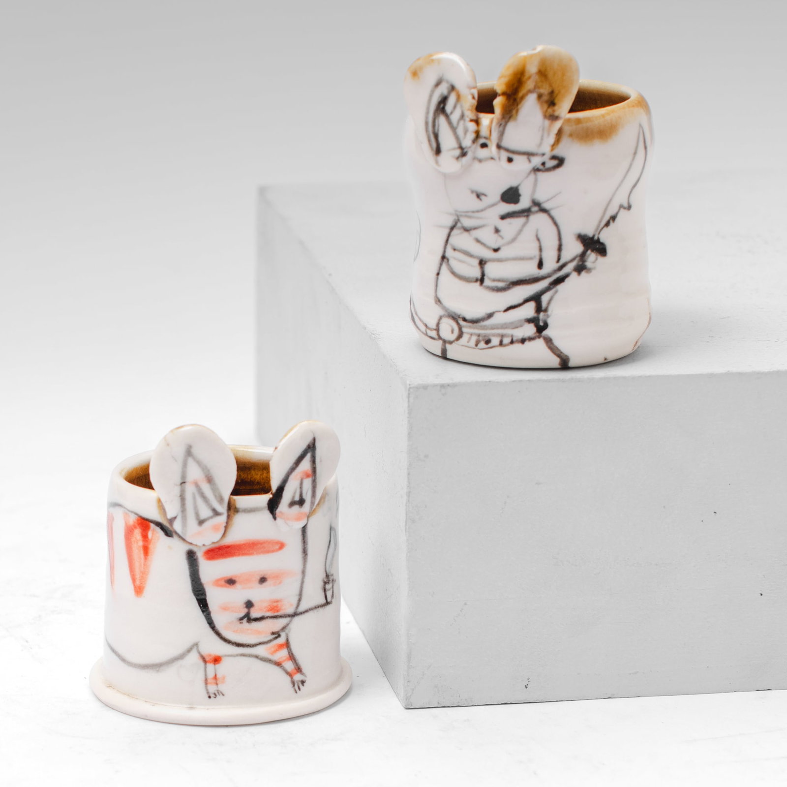 Alicia Basinger (WA) Pair Small Rat Tea Cups (1 of 5)