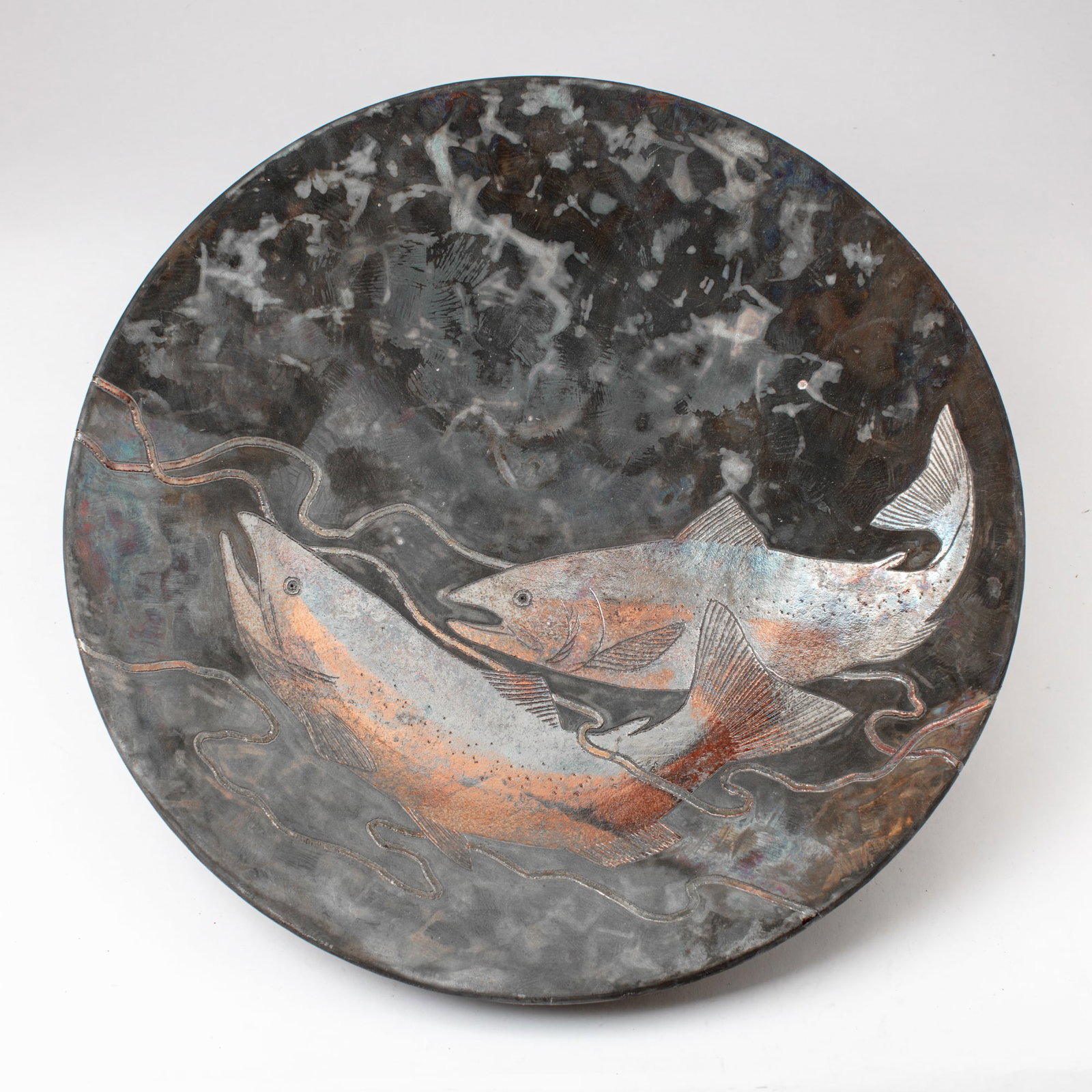 Dave & Boni Deal (WA) Large Salmon Raku Charger (1 of 3)