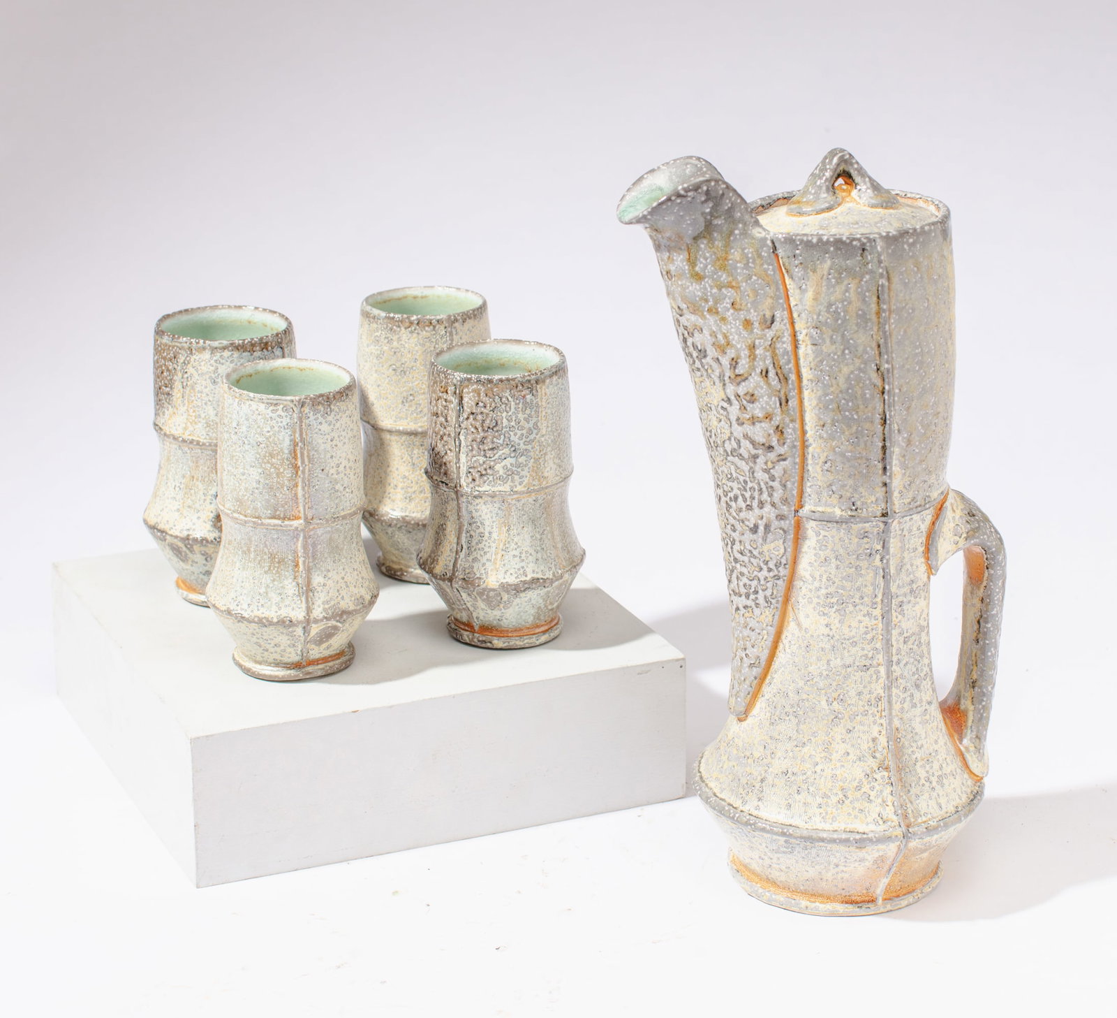 Studio Pottery Lidded Pitcher & Set of Cups (1 of 3)