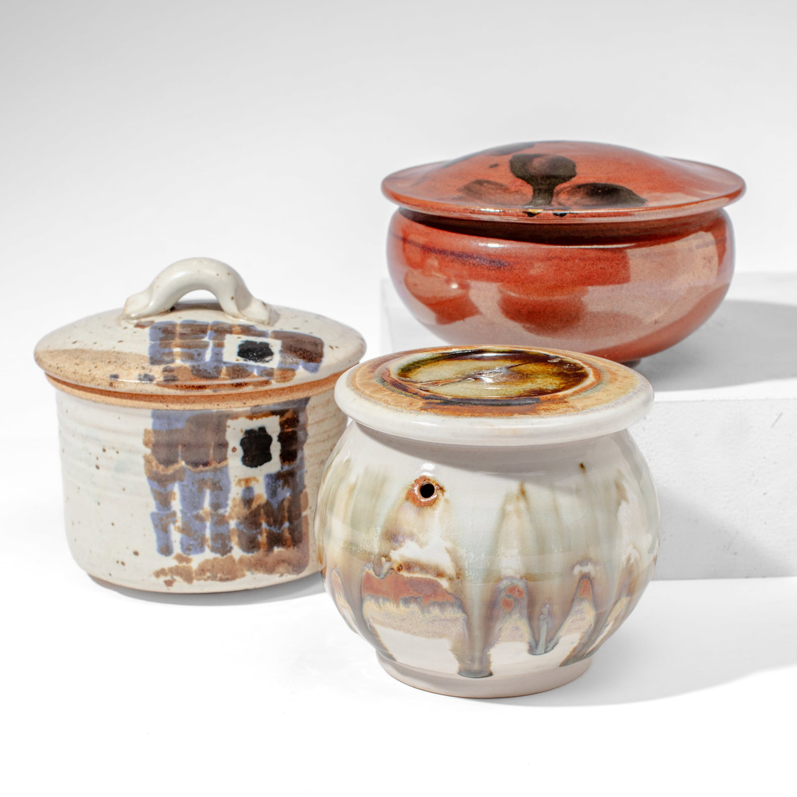 Trio of Small Studio Pottery Lidded Jars (1 of 3)
