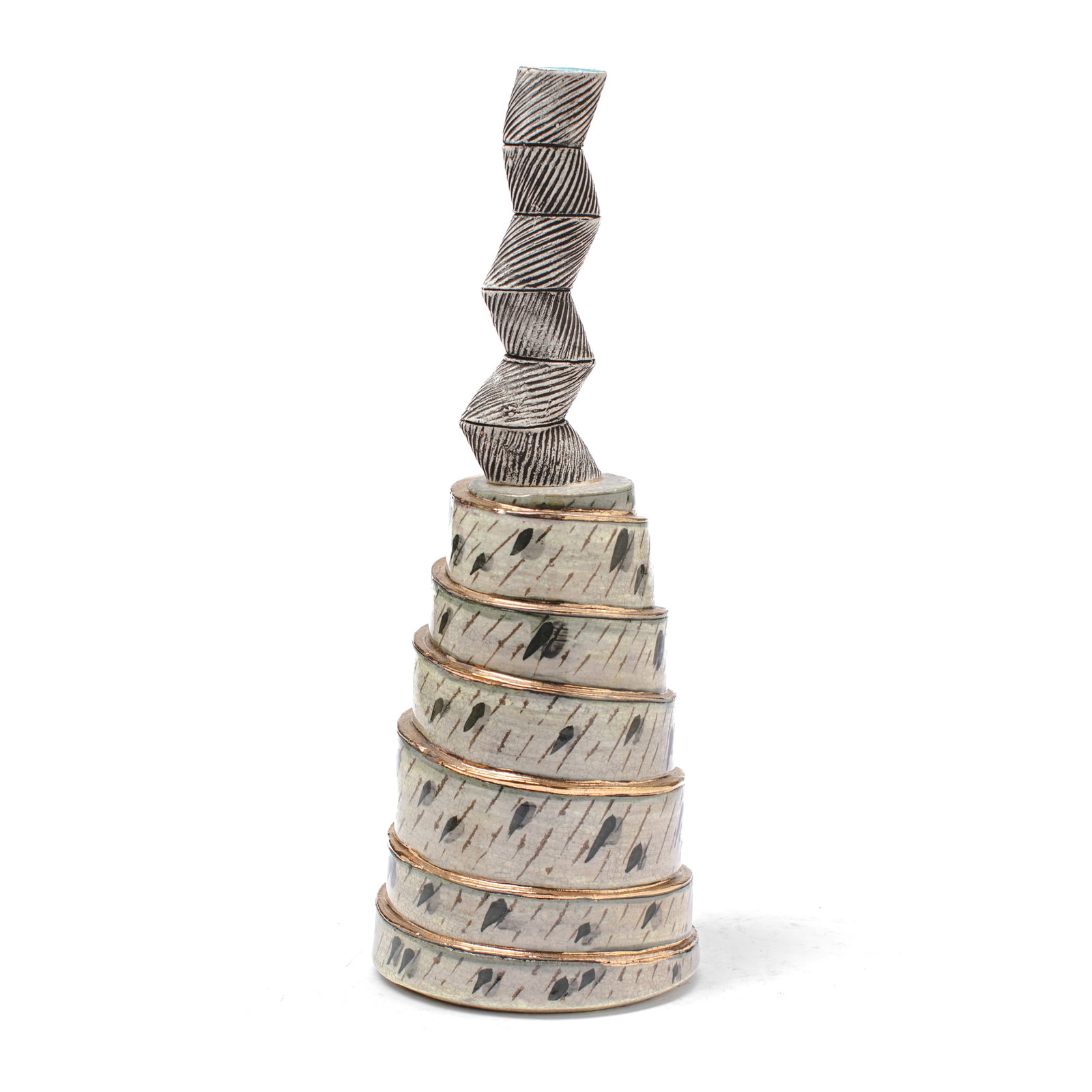 Robert Harrison "Skaelskor Stack" Ceramic Maquette: Robert Harrison (Montana) "Skaelskor Stack" Ceramic Maquette, 2003. Signed and dated on base. A ceramic scale model of a realized outdoor public artwork sited at the International Ceramic Research Cen