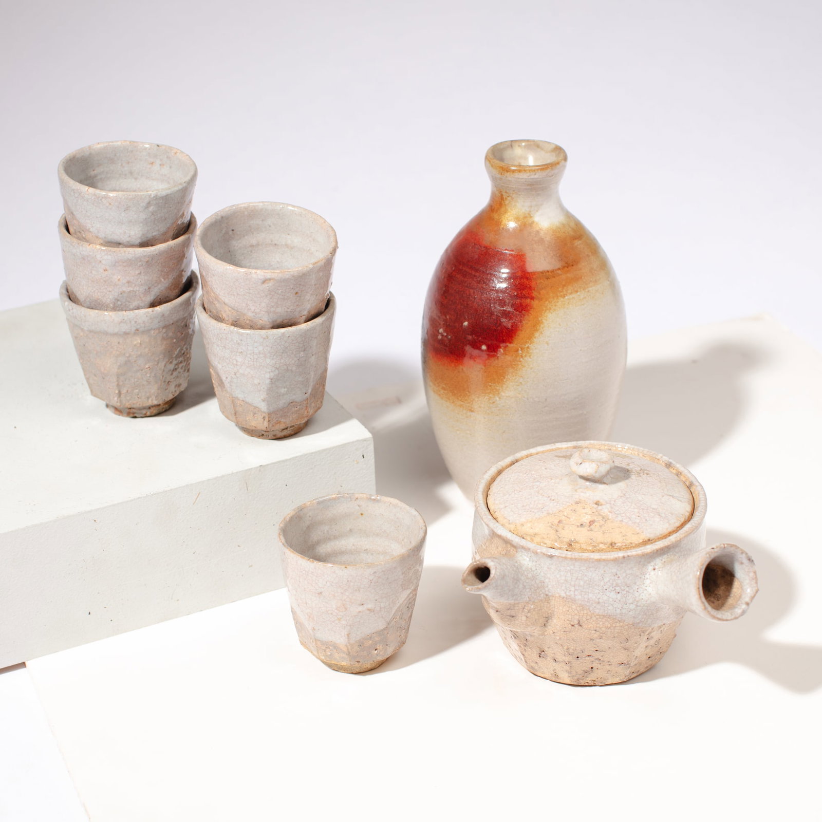 Japanese Hagi Ware Kyusu Teapot & Cups (1 of 4)