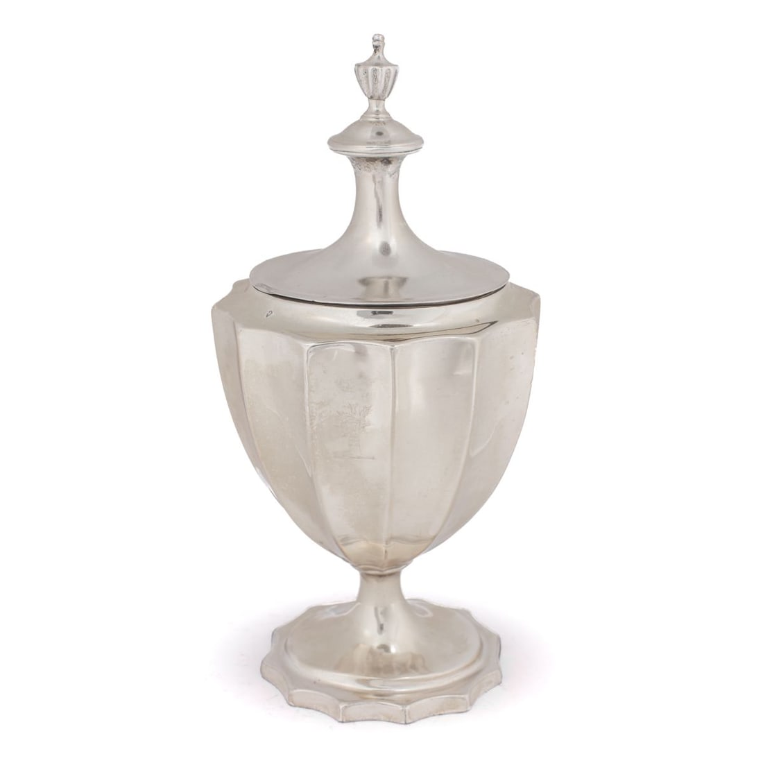 Joseph Richardson Jr. Silver Lidded Sugar: Early 19th century silver covered sugar by Joseph Richardson Jr., Philadelphia. Gold wash exterior with engraved crest of cubit arm erect holding thistle branch to bowl side. JR stamp to foot undersid