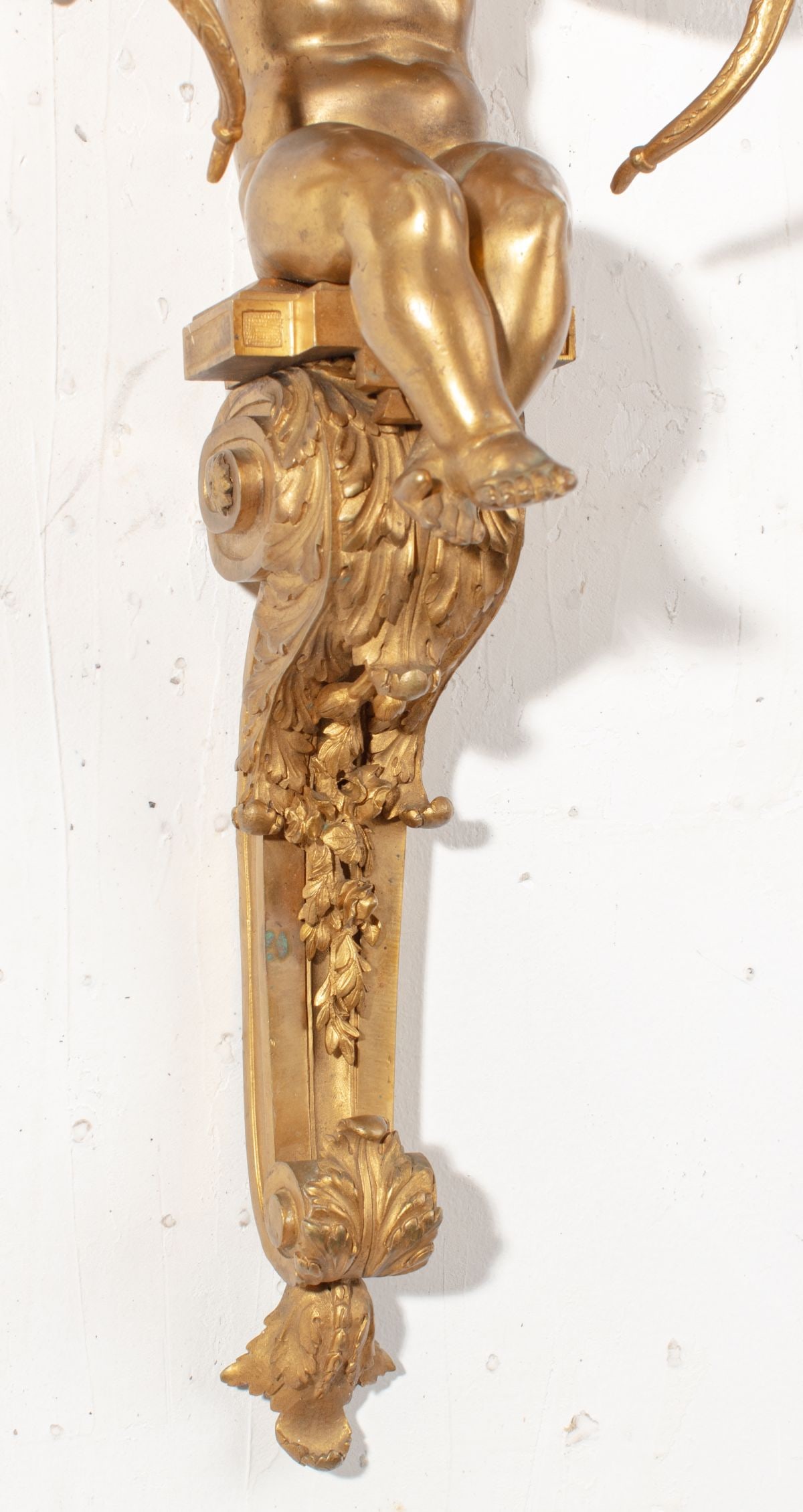 Pair Ormolu Bronze Cherub Wall Sconces - 3
