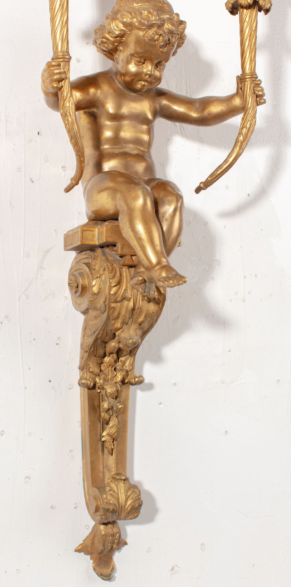 Pair Ormolu Bronze Cherub Wall Sconces - 7