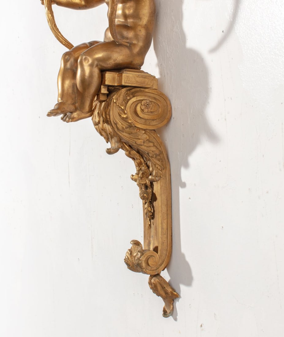 Pair Ormolu Bronze Cherub Wall Sconces - 9