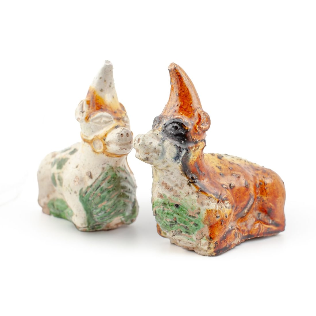 Pair Antique Chinese Ming Dynasty Sancai Model Ox (1 of 7)