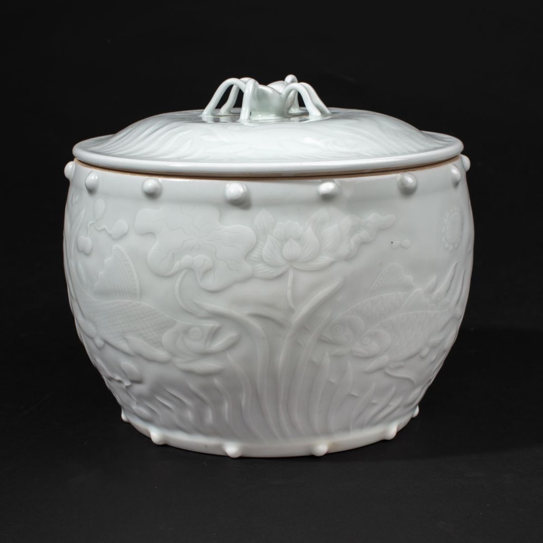 Chinese Celadon "Carp & Lotus Pond" Lidded Jar (1 of 4)