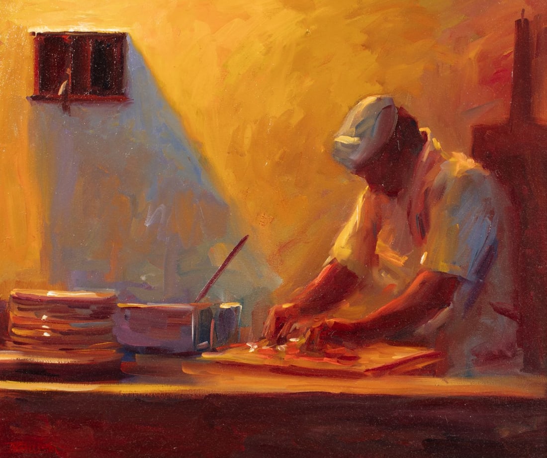 Pam Ingalls (WA) "Pizza Maker" Oil on Masonite (1 of 4)