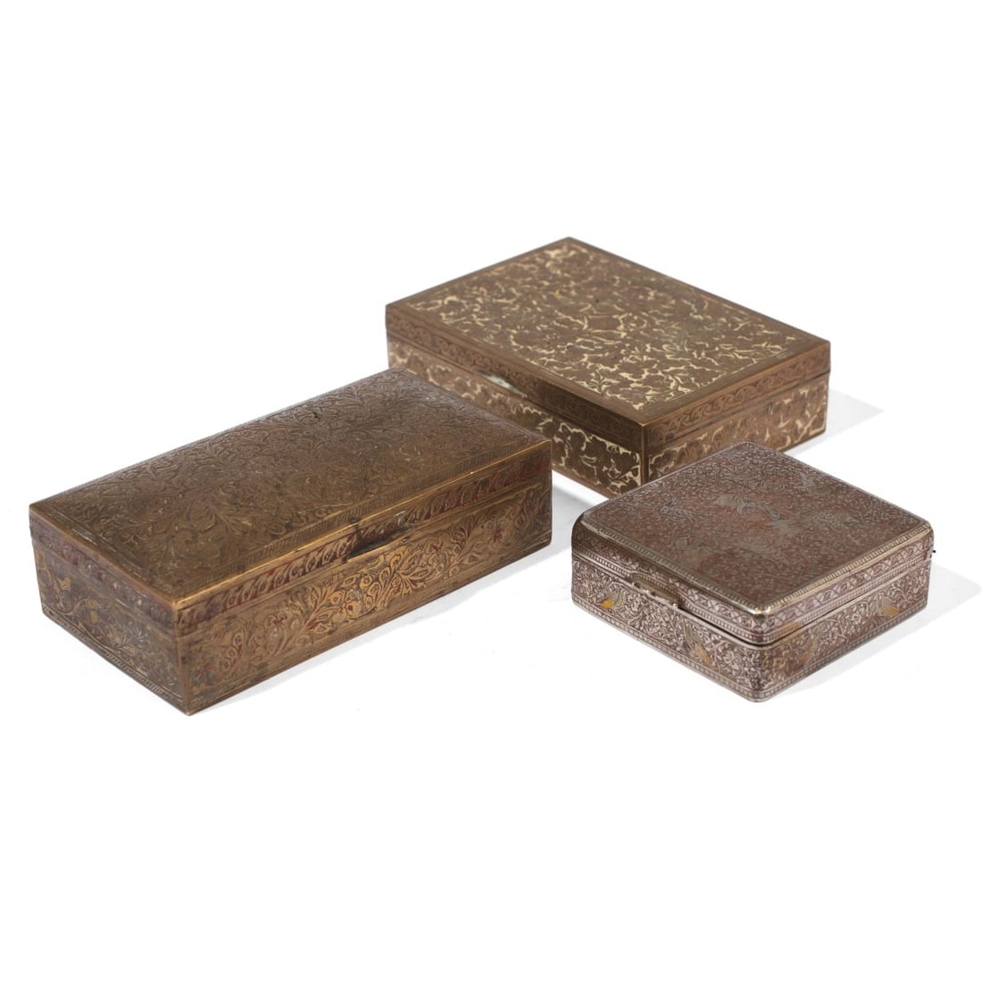 Three Antique Indian Chased Brass Boxes (1 of 4)