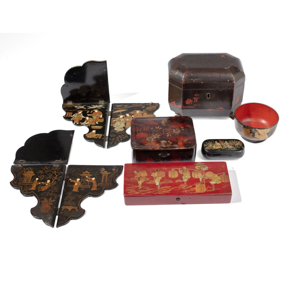 English Japanned Papier Mache Boxes & Brackets (1 of 5)
