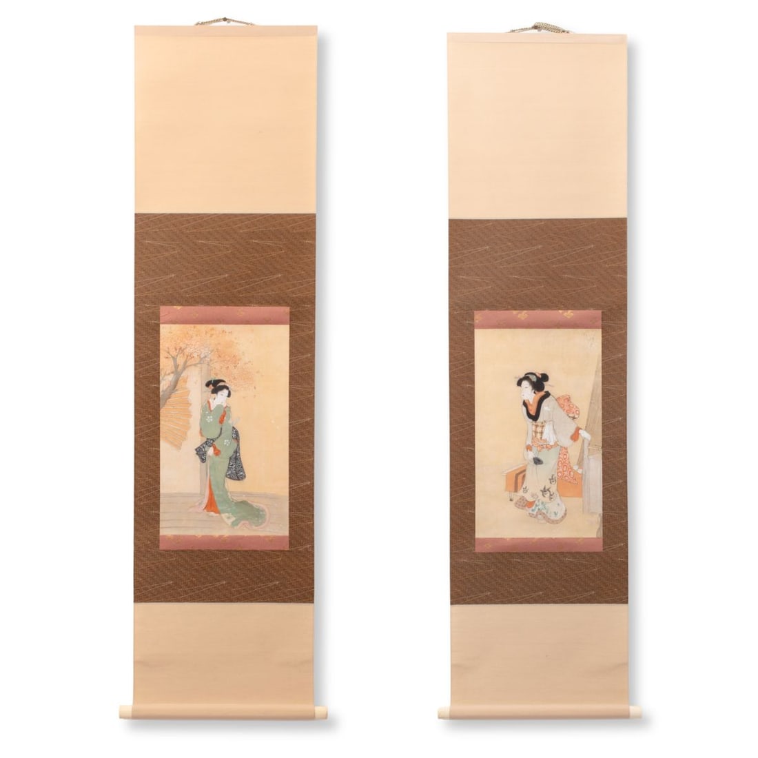 Japanese Ukiyo-e Bijin Hanging Scroll Diptych (1 of 5)