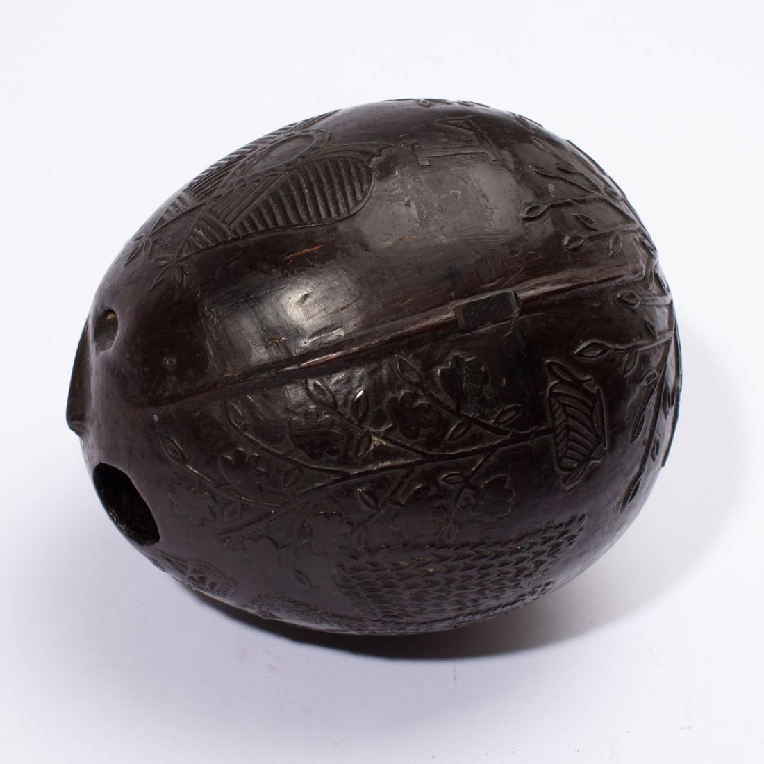 Antique Carved Coconut Shell "Bugbear" Flask - 2