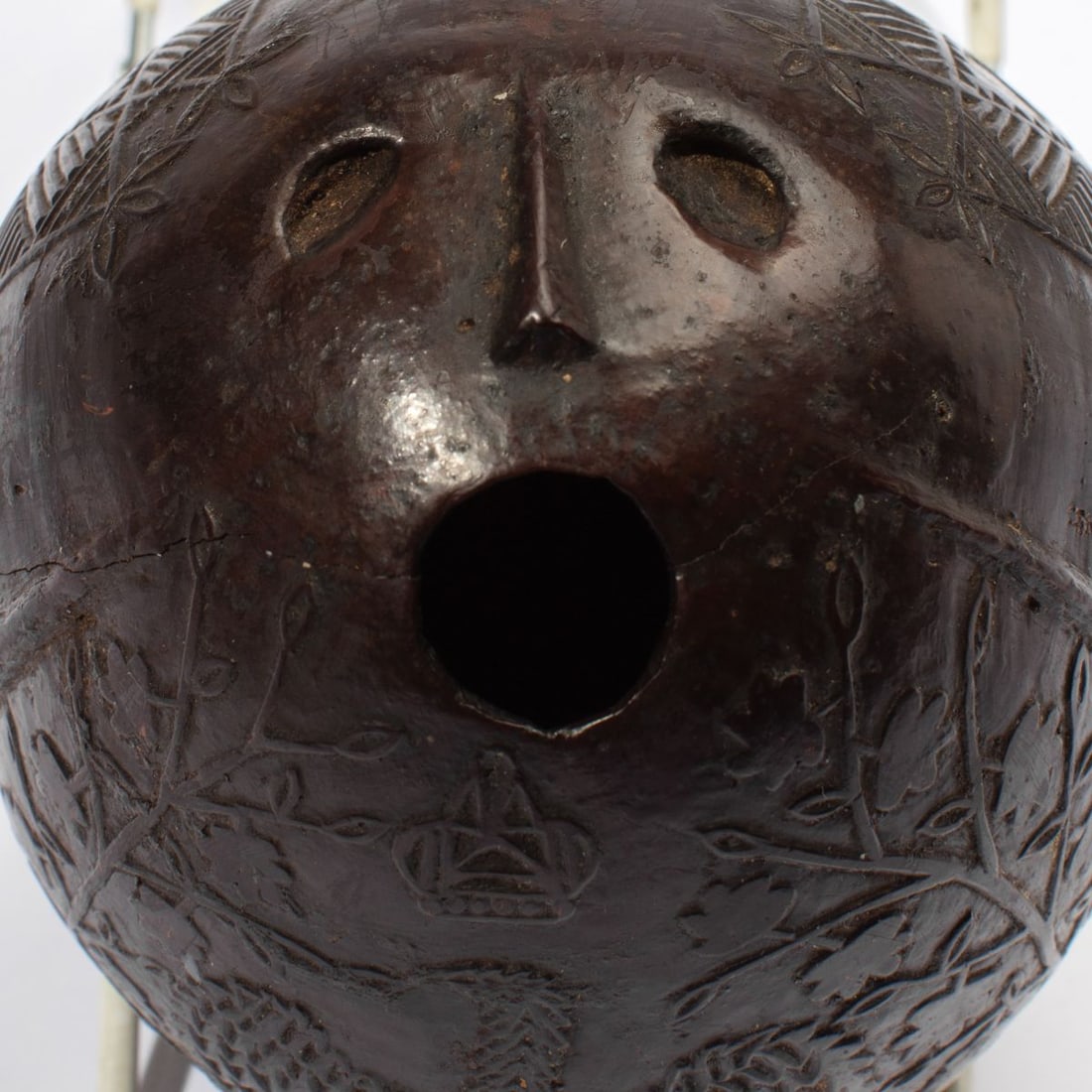Antique Carved Coconut Shell "Bugbear" Flask - 3