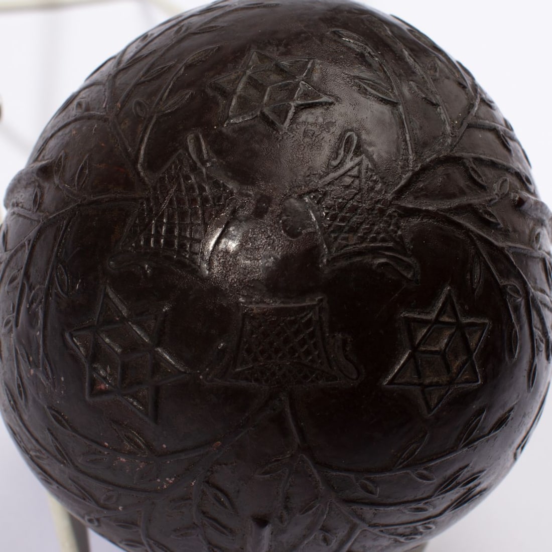 Antique Carved Coconut Shell "Bugbear" Flask - 7