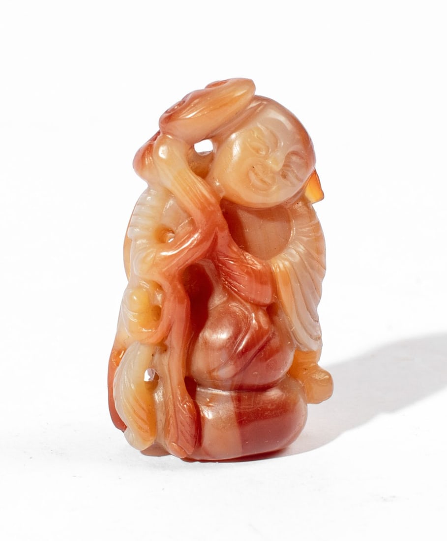 19th C. Chinese Orange & Tan Jade Boy Carving (1 of 5)