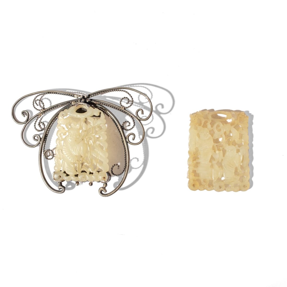 Two Chinese Pierced White Jade Plaques / Silver (1 of 5)