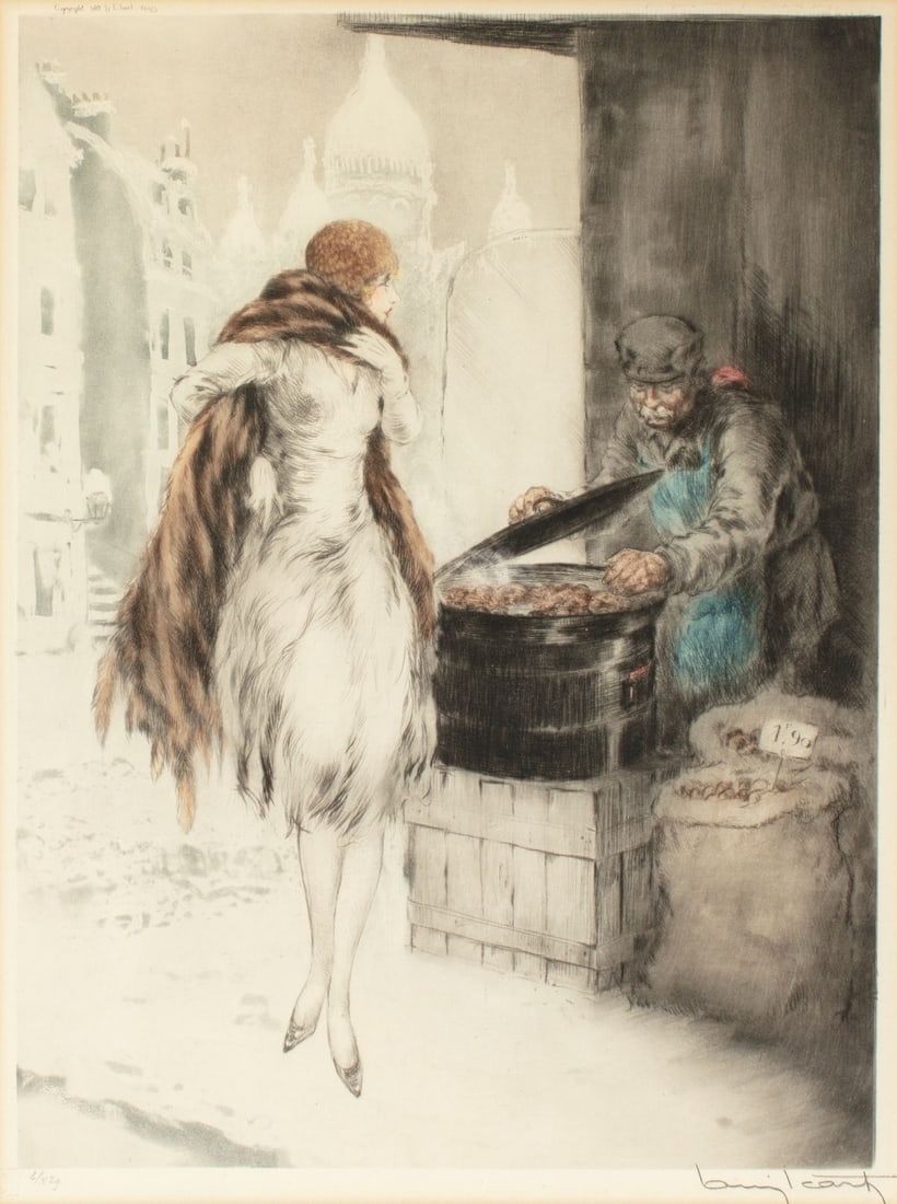 Louis Icart "Chestnut Vendor" Signed Color Etching (1 of 3)