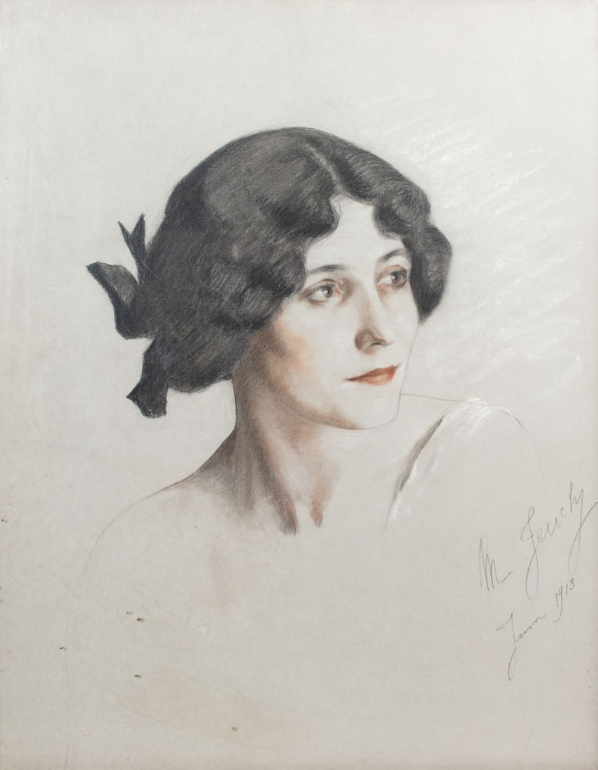 Portrait of a Lady Pastel on Paper signed Jeuchy (1 of 4)