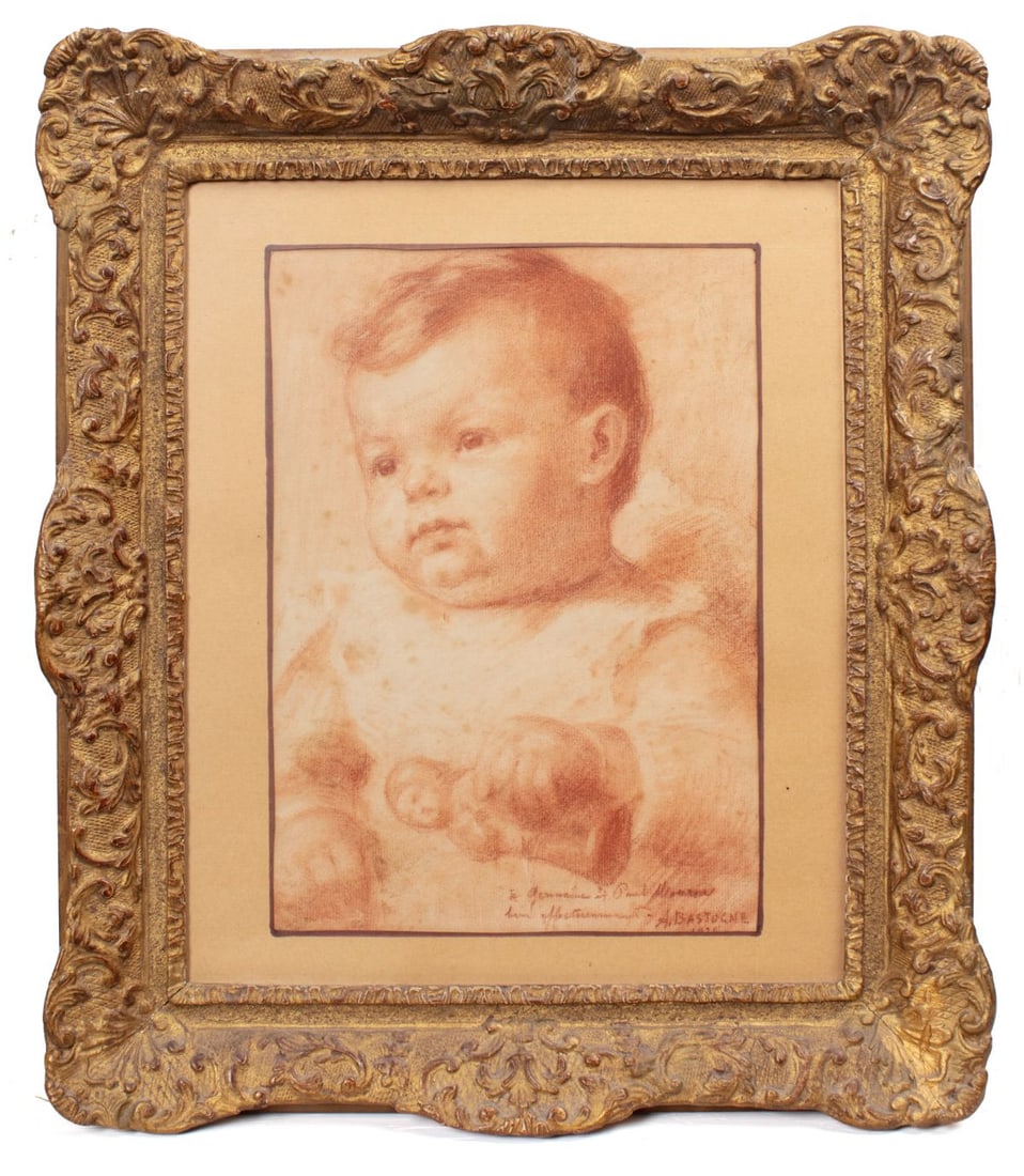 Antique Conte Crayon Drawing of a Baby (1 of 3)