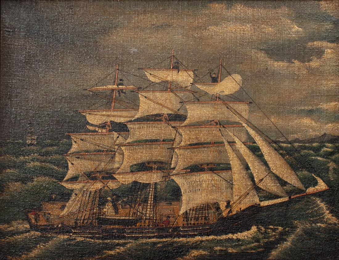 Antique Oil on Canvas Painting of a Tall Ship (1 of 3)