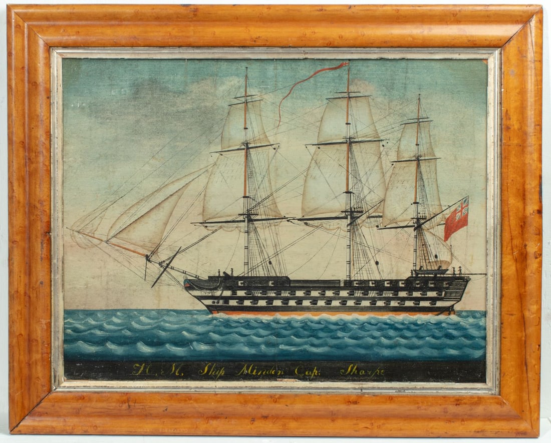 Antique Naive Maritime Painting of the HMS Minden (1 of 4)