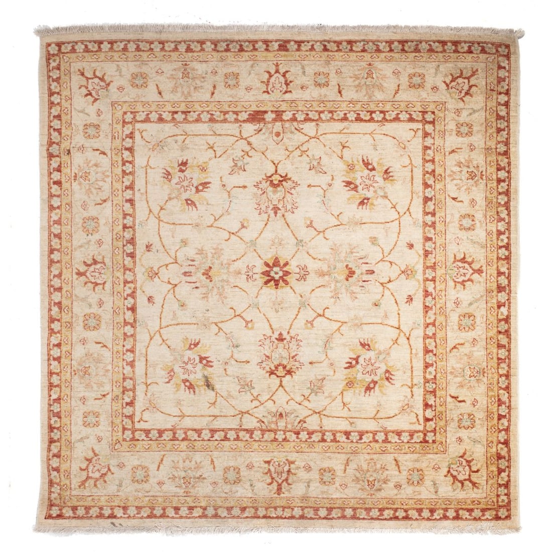 Turkish Hand Knotted Rug: Wool on cotton. Some dirt spots 5' 10" x 6' approx.