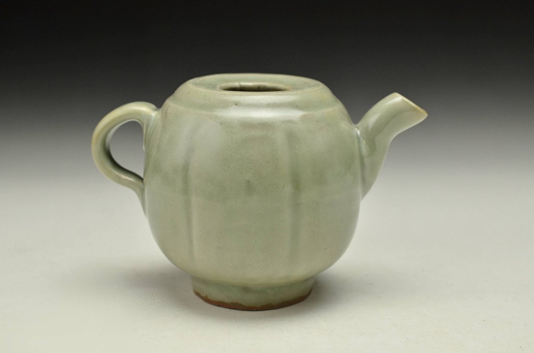 A Yaozhou-Klin Celadon Glazed Tea Pot,Song Dynasty: Please see the photos for item sizes.//////Provenance / Japanese Gentlman Collector/////Settlement is bank transfer, PAYPAL, VISA, AMEX(VISA, AMEX fee 2.5% addition).///////Shipment will be delivered