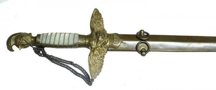 Ames Mexican War Sword Eagle Cross Guard: A good example of a Mexican War period US officer's sword made by Ames. These are occasionally seen held by US and militia officers in period daguerreotypes. The blade is 32 inches long, double edged,