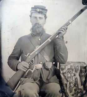 Newark Ohio Civil War Soldier Tintype & Family Images: From the same family as lot 6 in this auction are these three sixth plate images. They came out of an old house in Massillon, Ohio. I assume the old man in this lot is grandfather of the soldier.