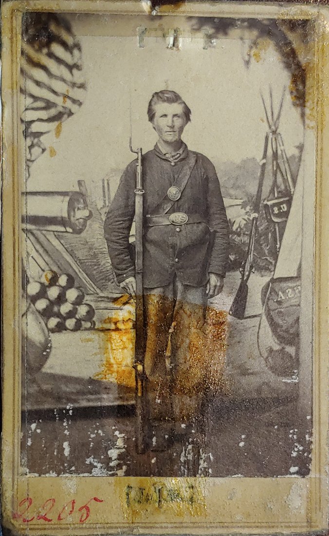 Civil War Dead Letter CDV Photo Enfield Musket & Gear: One of the carte de visite photos from the ancient collection of US Post Office Dead Letter Photos. (See North/South Trader Magazine article from early 1980s.) As with all the dead-letter photos the c