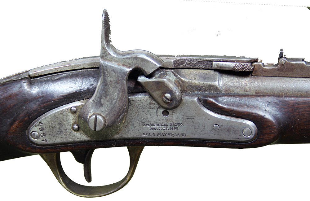 Civil War Confederate? Merrill Carbine: Merrill carbines show up in Federal and in Confederate hands. Made in Baltimore, a city of divided loyalties, the guns show up not only in photographs of Confederates, but they were common enough in C