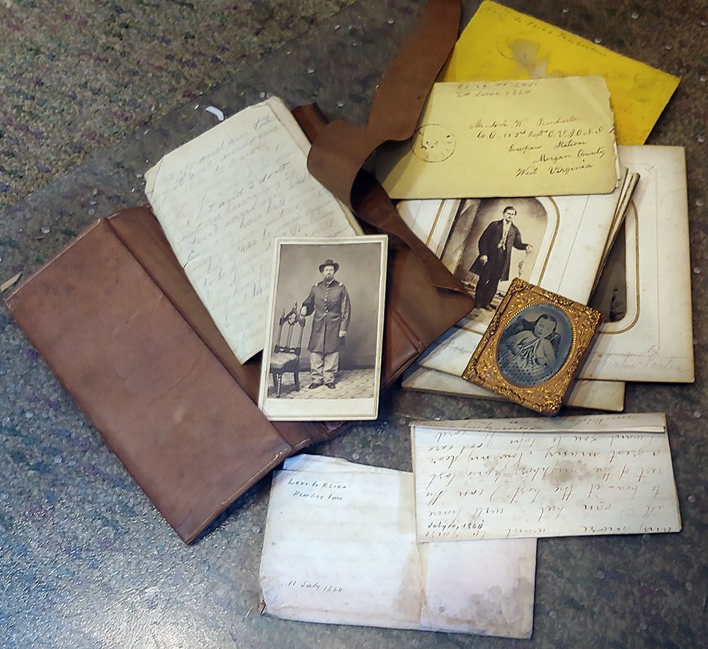 153rd OHIO CIVIL WAR PHOTOS LETTERS WALLET, PEMBERTON: This lot relates to Levi White Pemberton Sergeant 153rd Ohio Infantry. PLEASE SEE OUR OTHER LOTS FROM THE SAME FAMILY ARCHIVE. 1) SUPER Letter 3 large pages in ink. With envelope July 11, 1864, 8am, t