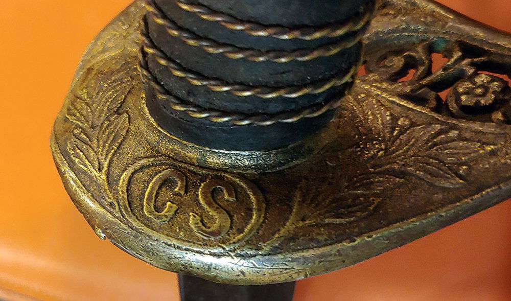 Civil War Etched Blade Confederate CS Officers Sword: Leech and Rigdon Confederate infantry officers sword with raised letters -CS- inside an oval panel on the guard, and with an etched blade. This wonderful Johnny Reb sword surfaced at a GARAGE SALE her