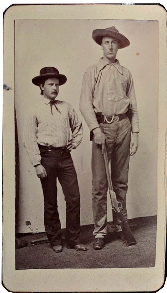Wild West CDV Cowboys Henry Rifle Colt Revolvers: 1871 era CDV Photo. One of the coolest and most exciting carte de visite photos I have owned... and that is saying A LOT as I have bought and sold in the neighborhood of 10,000 CDVs during the last fi
