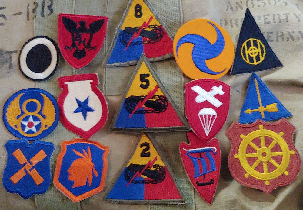 Nice Lot of 15 World War Two Patches: I just bought a cookie tin full of patches. Here are 15 genuine ww2 wwii patches in one lot. Opening bid is a gift, NO RESERVE!These can be mailed in a large envelope for $3
