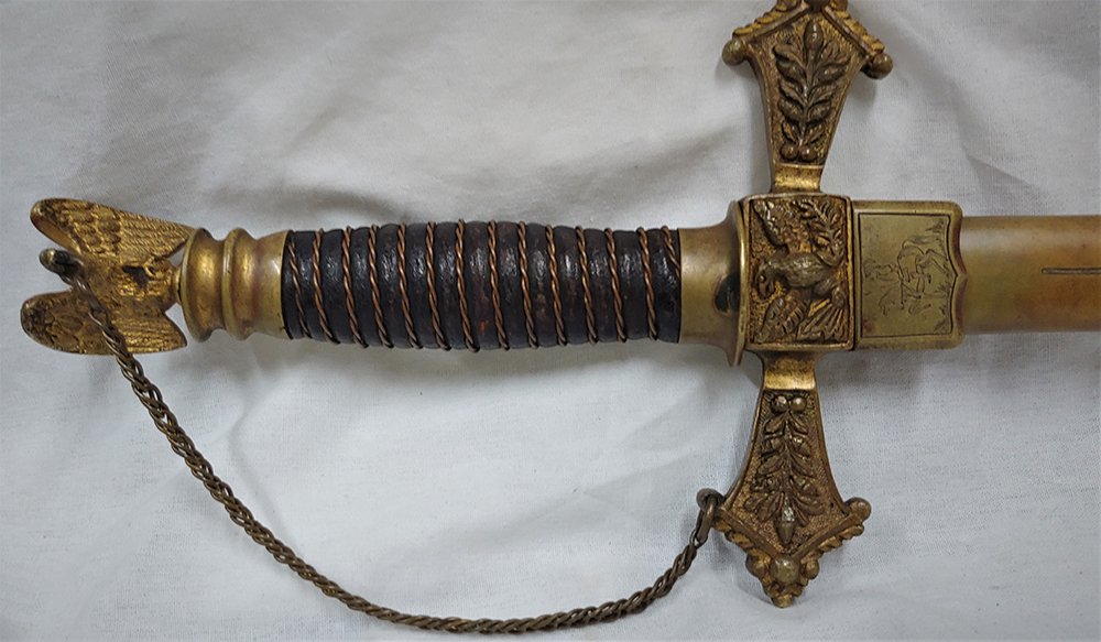 Civil War era Jacob Gminder Baltimore Sword: Top quality fraternal sword of the Knights of Saint Andrews signed on the blade J. Gminder Baltimore, this being Jacob Gminder who supplied buttons to Confederate forces. Beautifully hand engraved on 