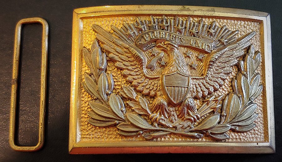 High Quality Spanish American War US Officers Buckle: -NO RESERVE-I cant say I have owned this pattern previously. Incredible detail in the die work and richly gold plated. Dates to late Indian War era into Spanish War and Phillipine Insurrection. The ea